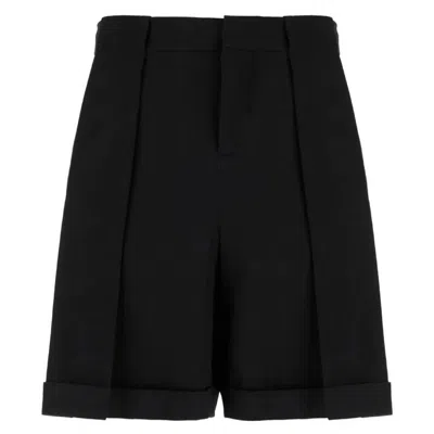 Balmain Pleated Grain De Poudre Bermuda Shorts In Black