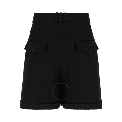 Balmain Pleated Grain De Poudre Bermuda Shorts In Black