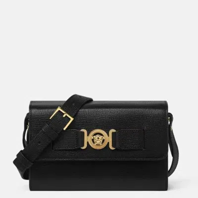 Versace Medusa Biggie Leather Messenger Bag In Black