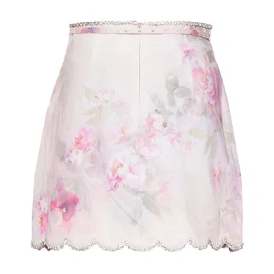Zimmermann Crush Scalloped Mini Skirt In Pink