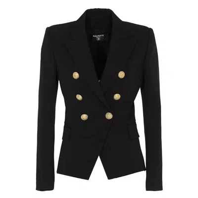 Balmain Wool Blazer With Flap Pockets And Gold-tone Buttons In Black