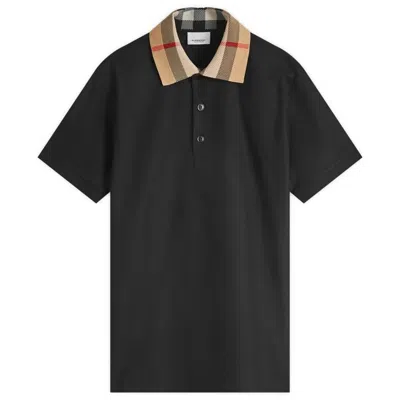 Burberry Check Collar Cotton Cody Polo Shirt In Black