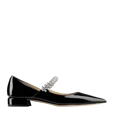 Jimmy Choo Women Black Ballet Flats With Crystals On Strap In Patent Leather Woman