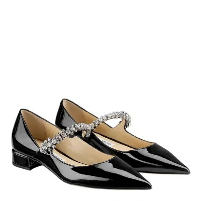 Jimmy Choo Women Black Ballet Flats With Crystals On Strap In Patent Leather Woman