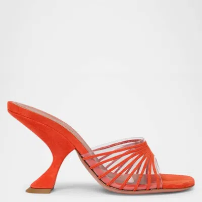 Amina Muaddi Mookie Suede Pvc Comma-heel Mules In Red