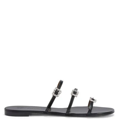 Giuseppe Zanotti Black Jewel Flat Sandals In Schwarz