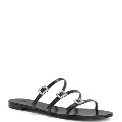 Giuseppe Zanotti Black Jewel Flat Sandals In Schwarz