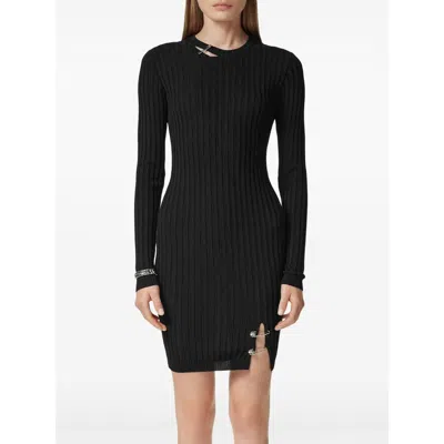 Versace Safety-pin Slit Vanise Knit Mini Dress In Black