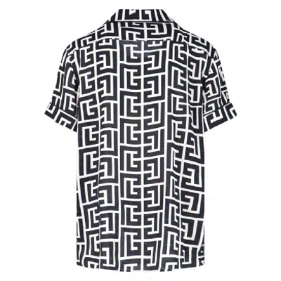 Balmain Monogram Printed Short-sleeved Shirt In Black