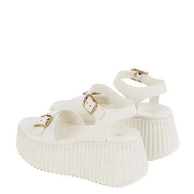 Chloé Chloe Nama Leather Wedge Sandals In White