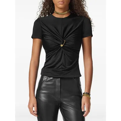 Versace Safety Pin Gathered Short-sleeved Top In Black