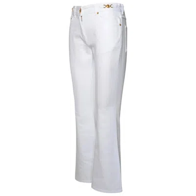 Versace Straight Leg Denim Trousers With Pockets And Loops In White