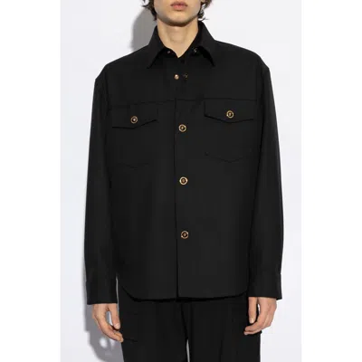 Versace Black Wool Cavalry Blouson Overshirt In Black