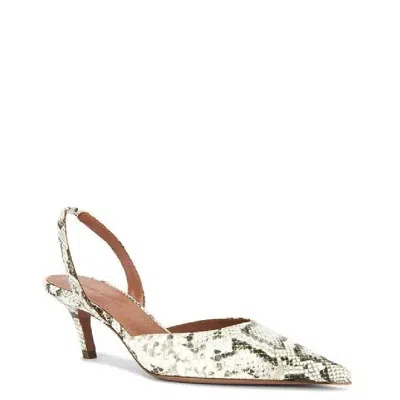 Amina Muaddi Sofia 60 Shiny Snakeskin Print Leather Slingbacks In White