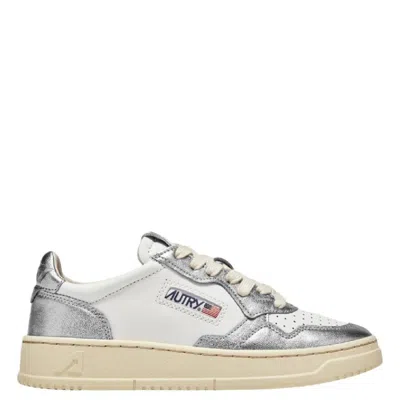 Autry Medalist Low Bicolor Leather Sneakers In Silver