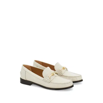 Ferragamo Loafers Metal Accent Round Toe Stitching In Neutral
