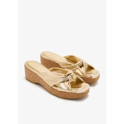 Jimmy Choo Metallic Nappa Avenue Wedge Mules In Gold