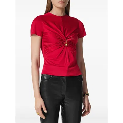Versace Safety Pin Gathered Viscose Top In Red