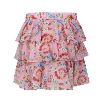 Young Versace Kids Barocco Floral Ruffle Skirt In Pink