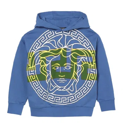 Young Versace Kids Medusa Big Greca Hoodie In Blue