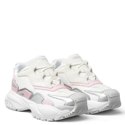 Versace White Fabric Chunky Sneakers In Multi