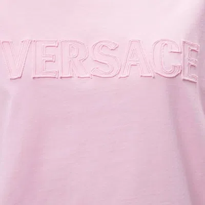 Versace Fringed Logo T-shirt For Casual Style In Pink