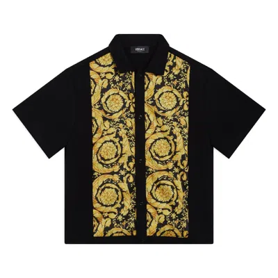 Young Versace Kids Barocco Logo Print Shirt In Black