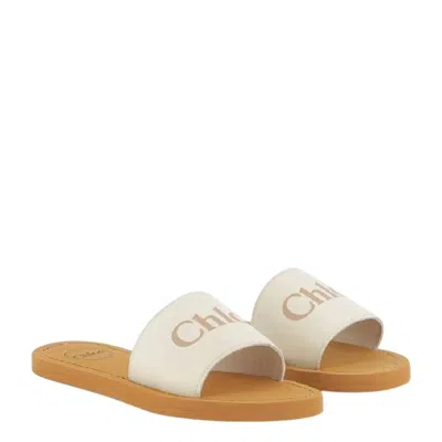 Chloé Chloe Woody Logo Embossed Slides In White