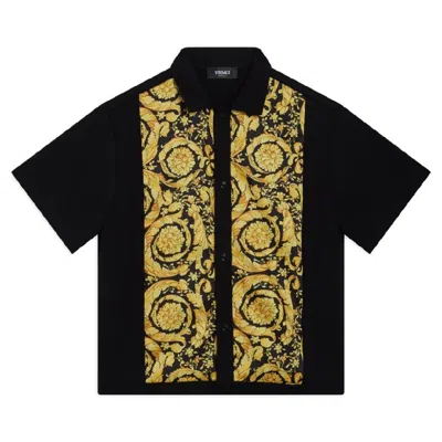 Young Versace Kids Barocco Logo Print Shirt In Black
