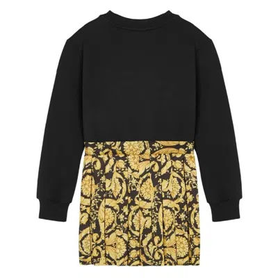 Young Versace Barocco Logo Print Pleated Dress In Black