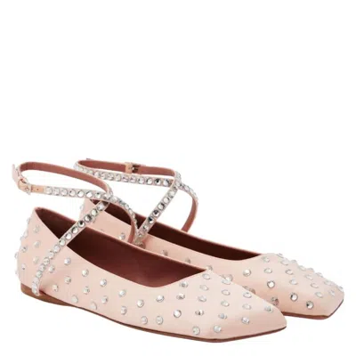 Amina Muaddi Ane Crystal-embellished Satin Ballet Flats In Pink