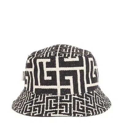 Balmain Mix Monogram Jacquard Bucket Hat In Black