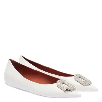 Amina Muaddi Camelia Leather Ballet Flats In White