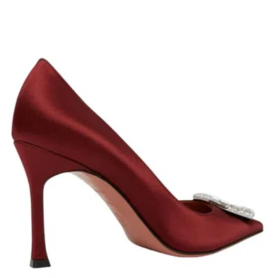 Amina Muaddi Camelia Crystal-embellished Satin Point-toe Pumps In Burgundy
