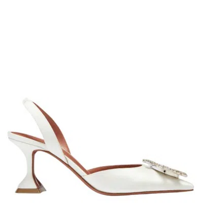Amina Muaddi Begum Sling 70 Crystal Embellished White Leather Pumps