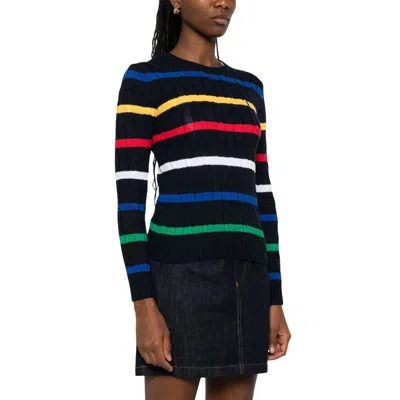 Polo Ralph Lauren Striped Cable-knit Cotton Sweater In Black