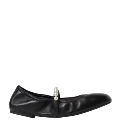 Stuart Weitzman Goldie Leather Ballet Flats In Black