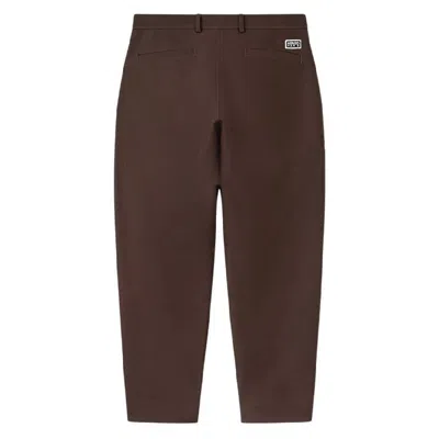 Kenzo Tapered Workwear Cotton Pants In Brown