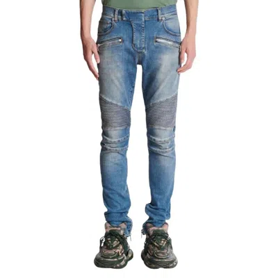 Balmain Slim-fit Biker Ribbed Jeans In Blue