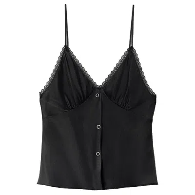 Alexander Wang Snap Front Lace Tank Top In Black