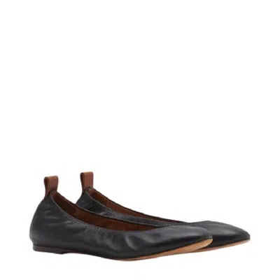 Lanvin Elasticated Leather Ballerina Shoes Round Toe In Black