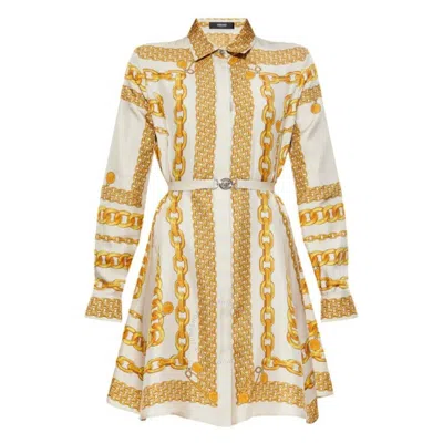 Versace Treasure Silk Mini Shirt Dress In Yellow