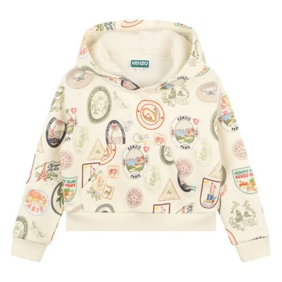 Kenzo Kids All-over Graphic Print Cotton Hoodie In Neutral