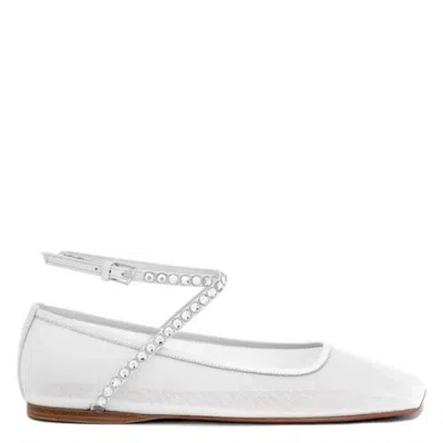 Amina Muaddi White Ane Lace Ballerina Flats In White