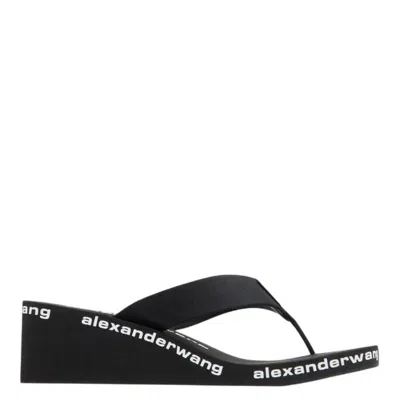 Alexander Wang Square Toe Logo Midsole Wedged Flip Flops In Black