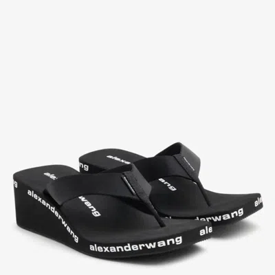 Alexander Wang Square Toe Logo Midsole Wedged Flip Flops In Black