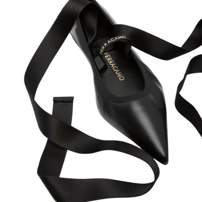 Ferragamo Sofia Wraparound Leather Ballet Flats In Black