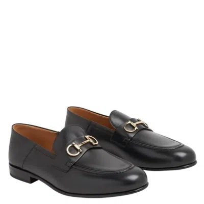 Ferragamo Black Gancini Ornament Mule Loafers In 002 Nero New Biscot