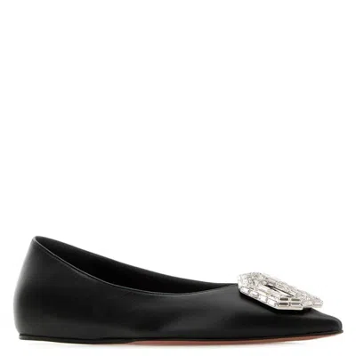 Amina Muaddi Nappa Black Camelia Ballet Flats In Black