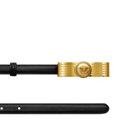 Versace Gianni Buckle Leather Belt In Black